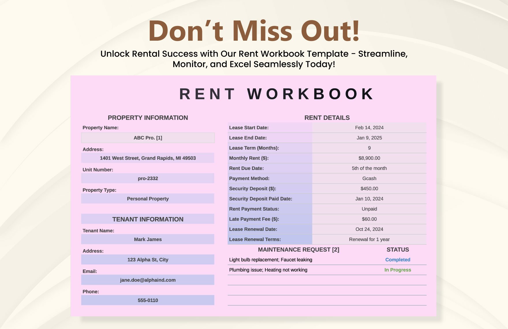 Rent Workbook Template