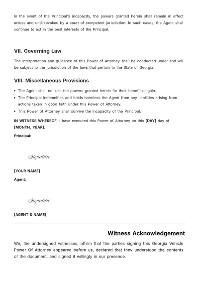 Free Georgia Vehicle Power of Attorney Template to Edit Online