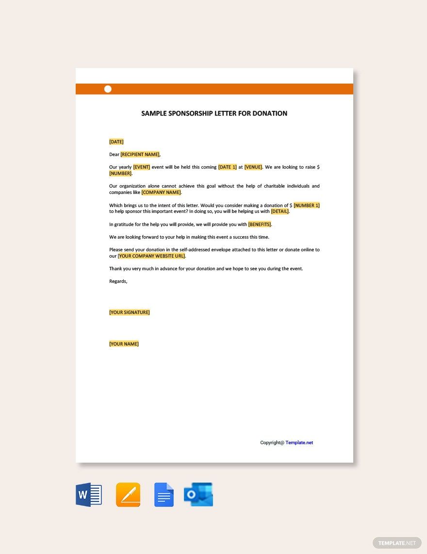 Sample Sponsorship Letter for Donation in Google Docs, Word, Pages, Outlook, PDF - Download | Template.net