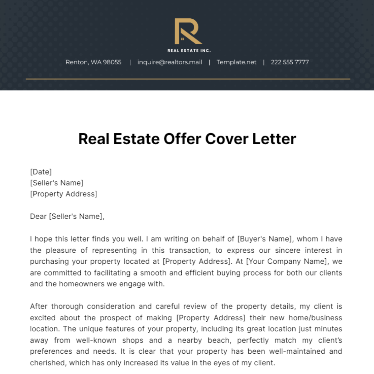Real Estate Offer Cover Letter Template