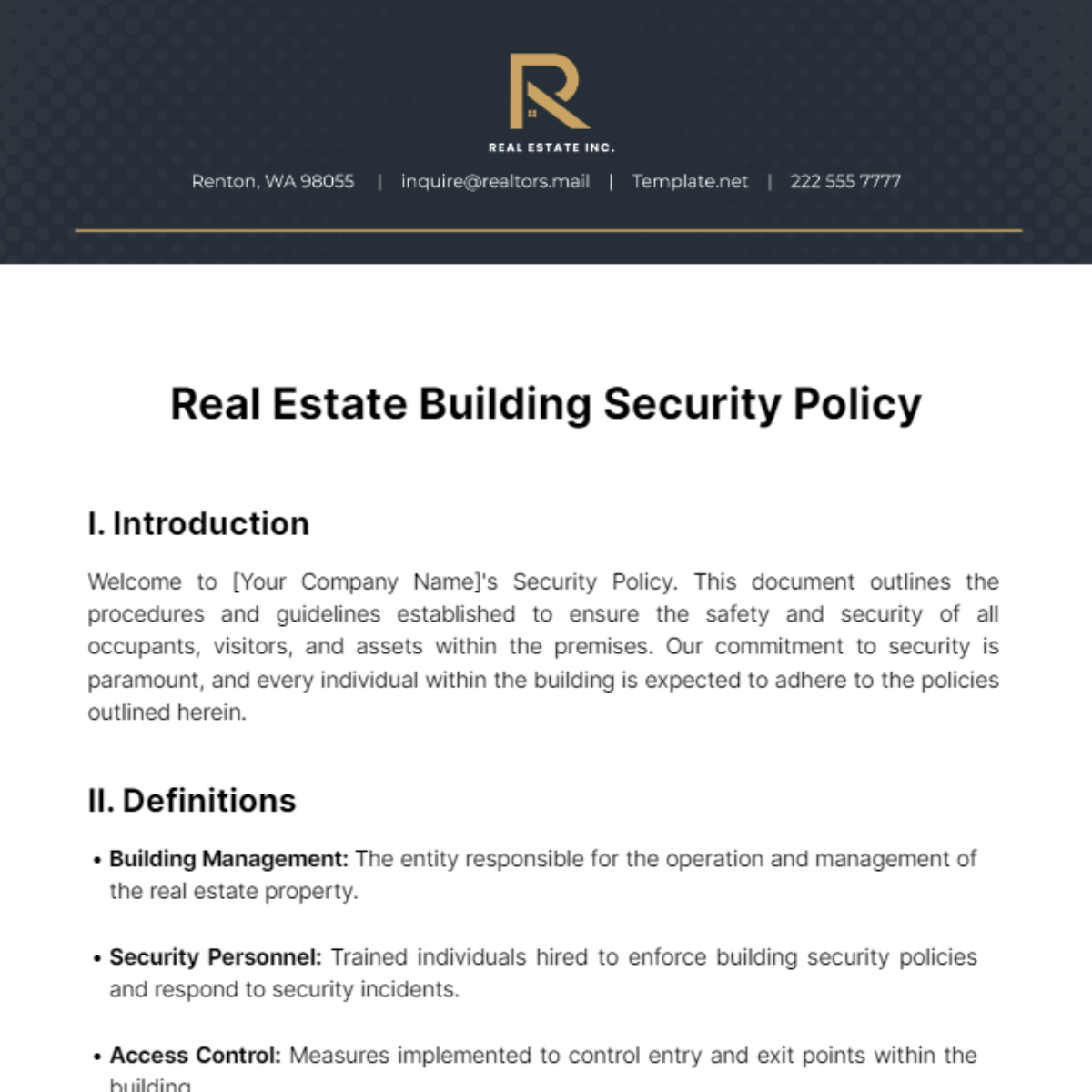 Real Estate Building Security Policy Template