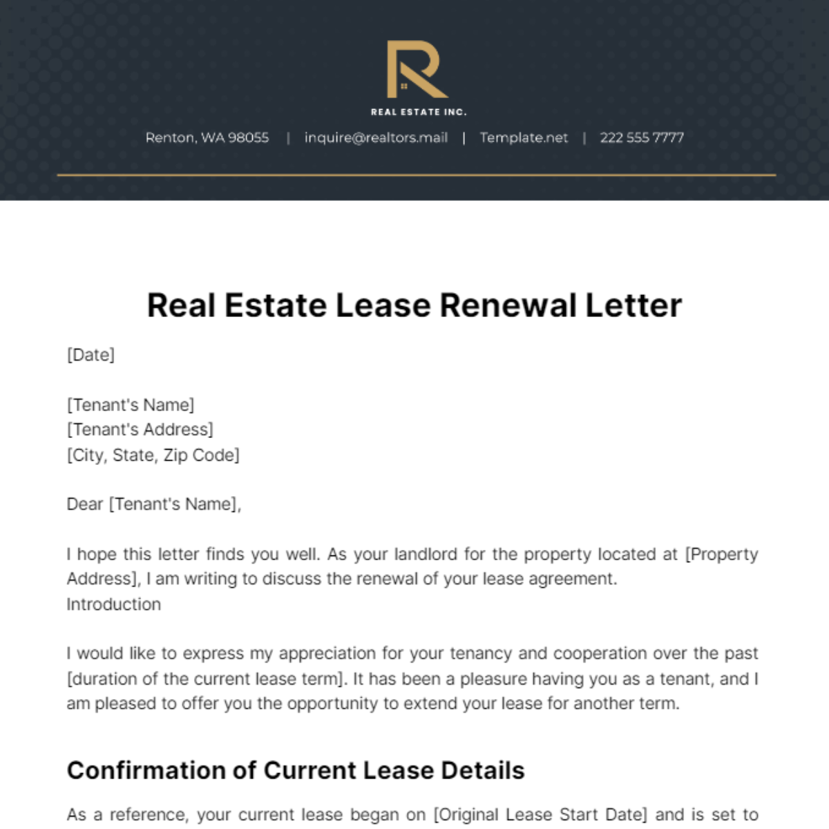 Real Estate Lease Renewal Letter Template