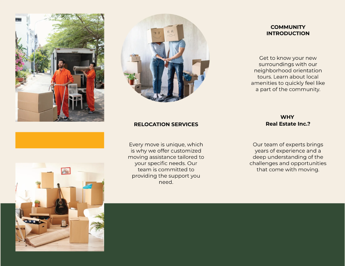 Free Relocation Services and Community Introduction Brochure Template to Edit Online