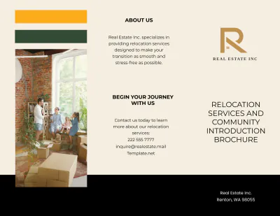 Free Relocation Services and Community Introduction Brochure Template to Edit Online