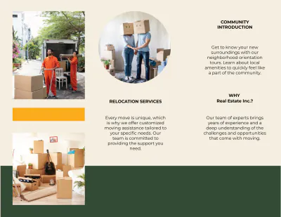 Free Relocation Services and Community Introduction Brochure Template to Edit Online