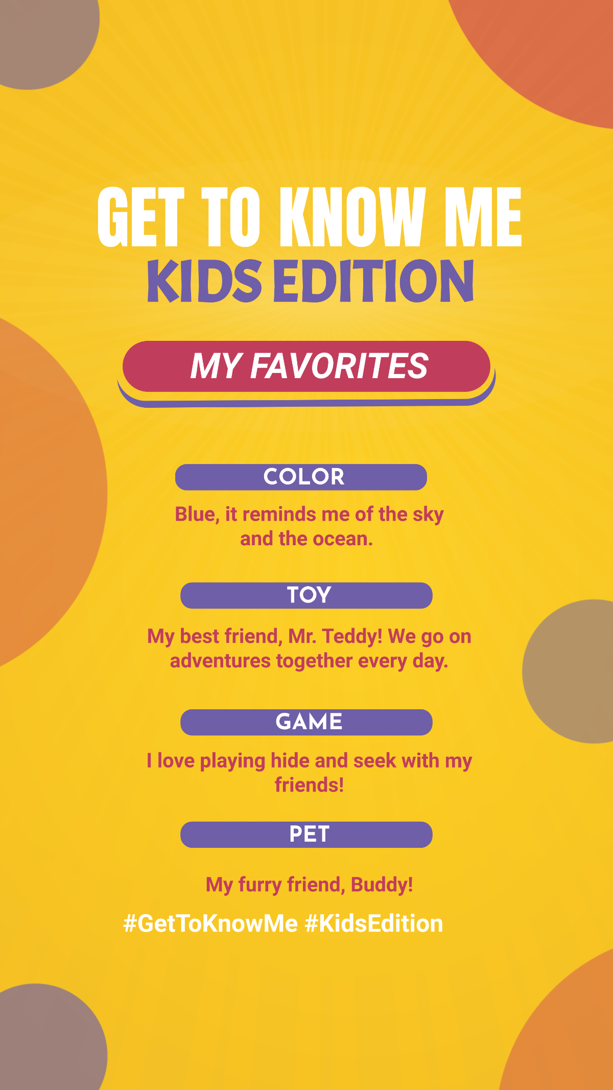 Free Get to Know Me for Children Instagram Story Template