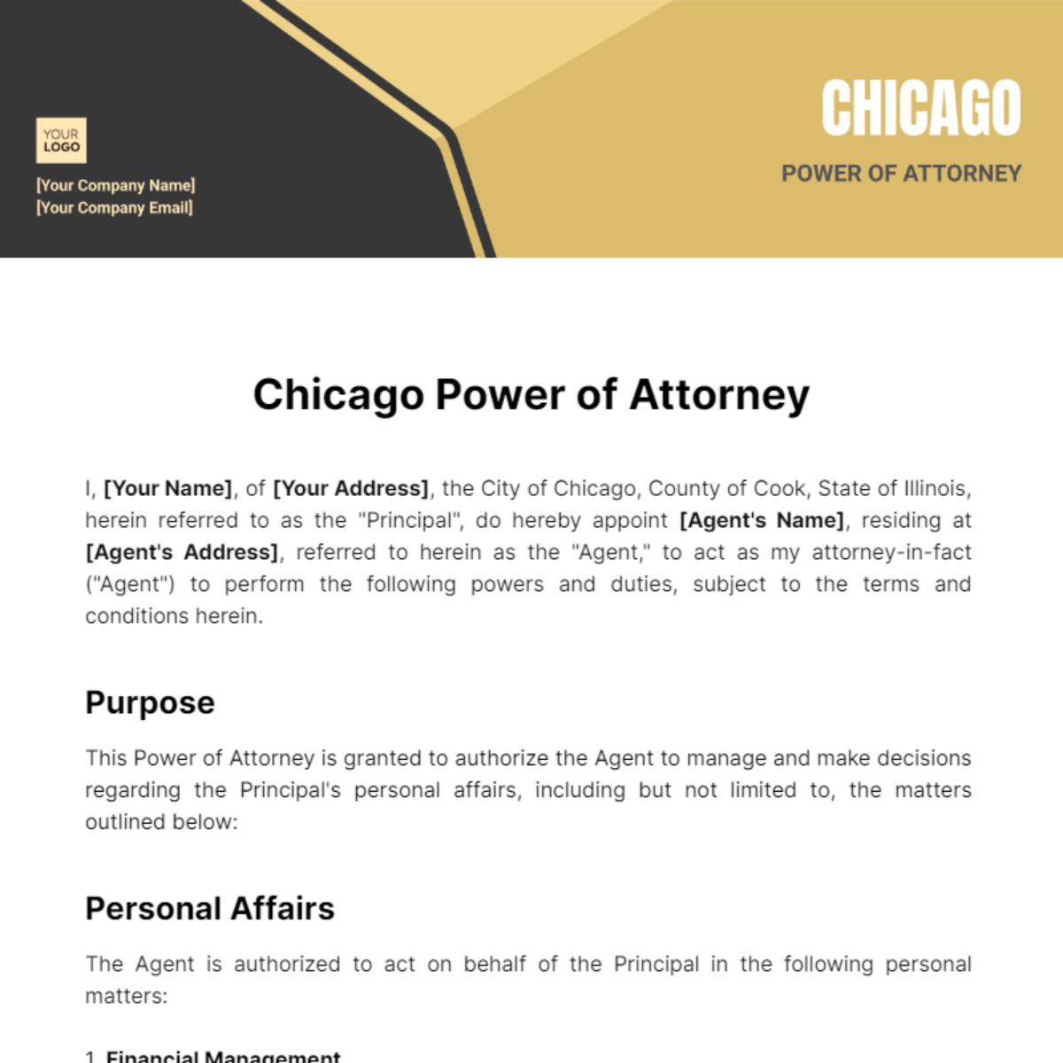 Chicago Power of Attorney Template