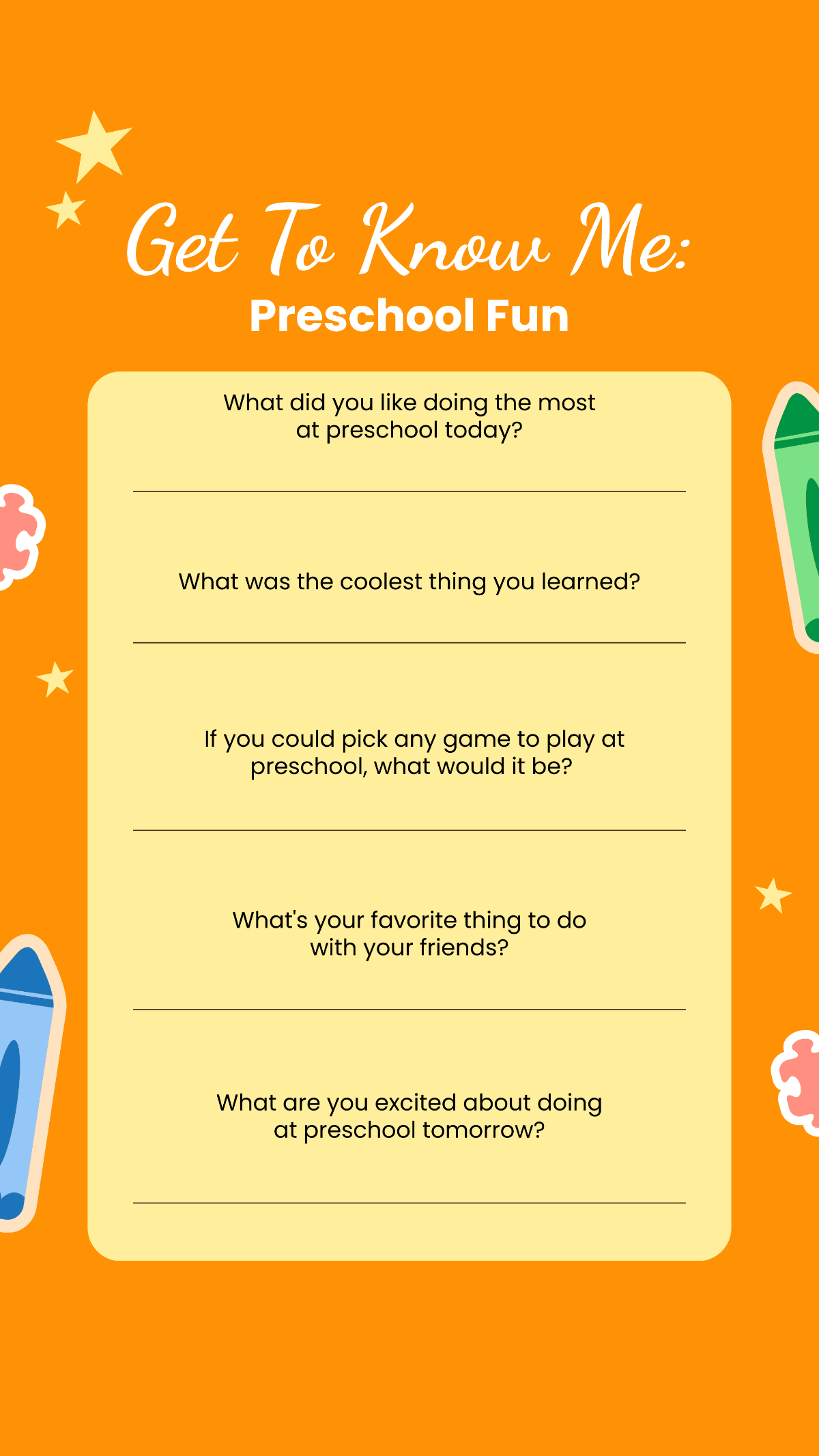 Get to Know Me Preschool Activities Story Template