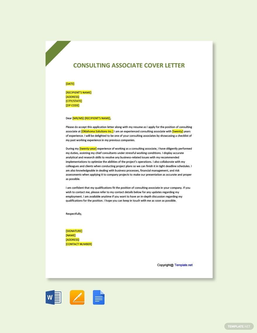 Consulting Associate Cover Letter Template
