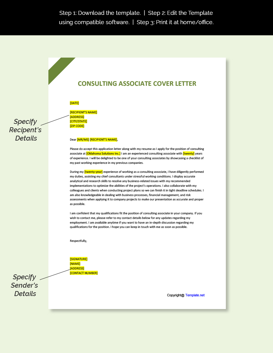 Consulting Associate Cover Letter Template