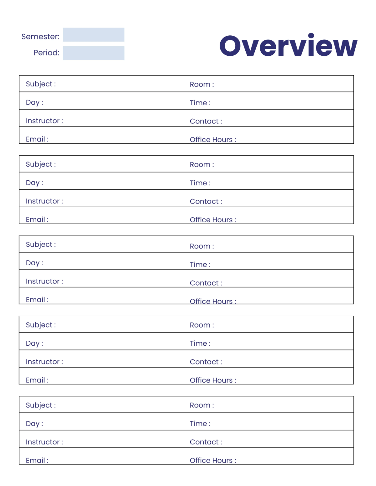 Free University Planner Template to Edit Online