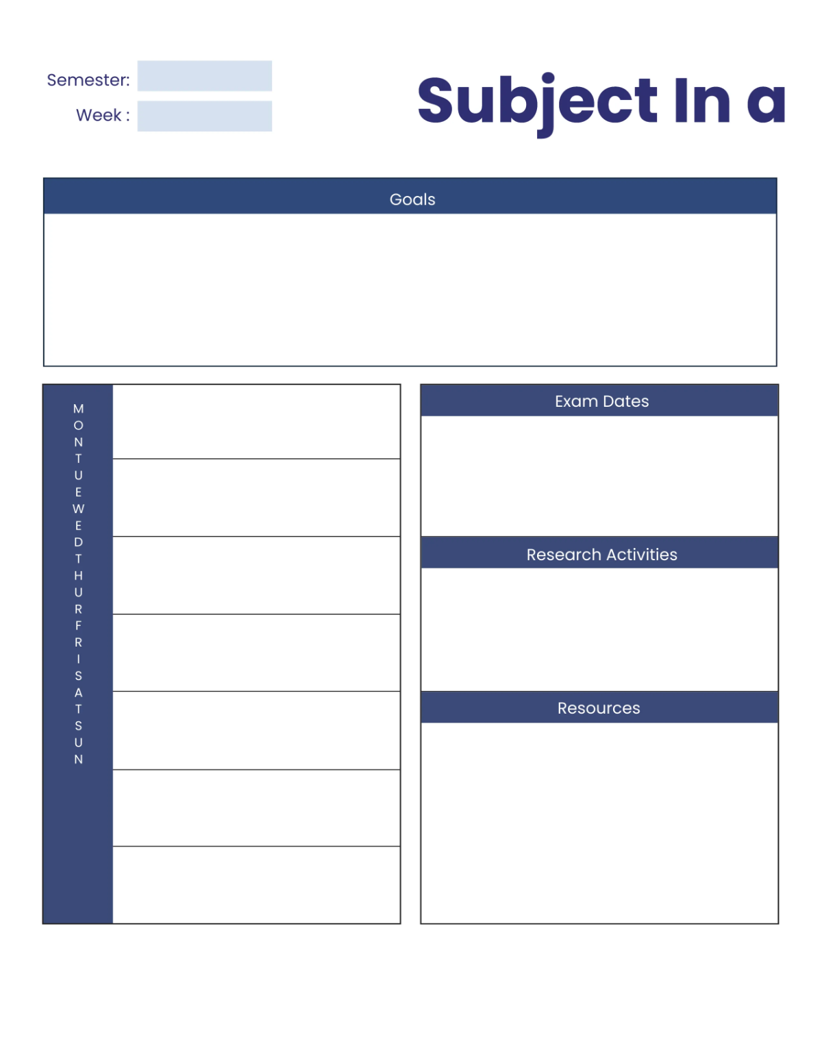 Free University Planner Template to Edit Online