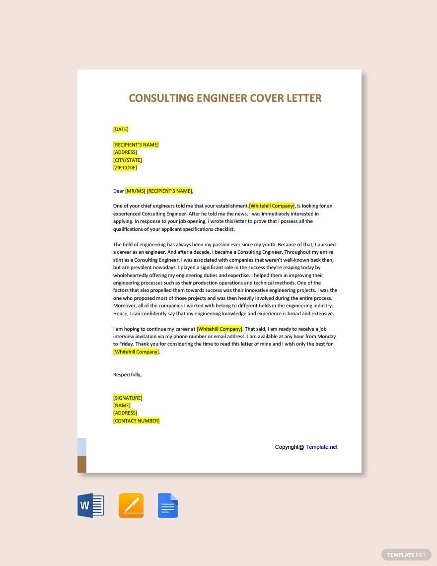 Free Consulting Engineer Cover Letter Template