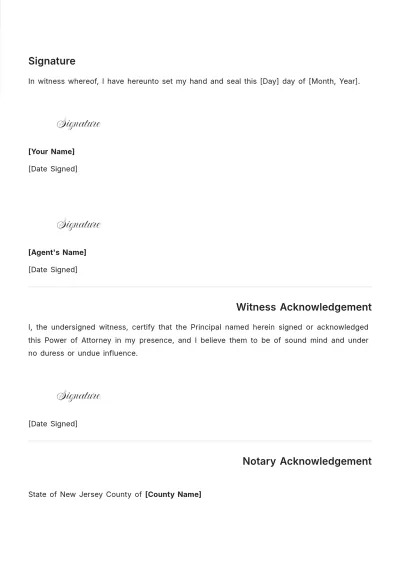 Free New Jersey Motor Vehicle Power of Attorney Template to Edit Online