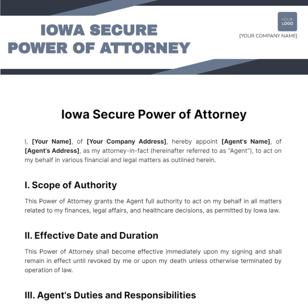 Iowa Secure Power of Attorney Template