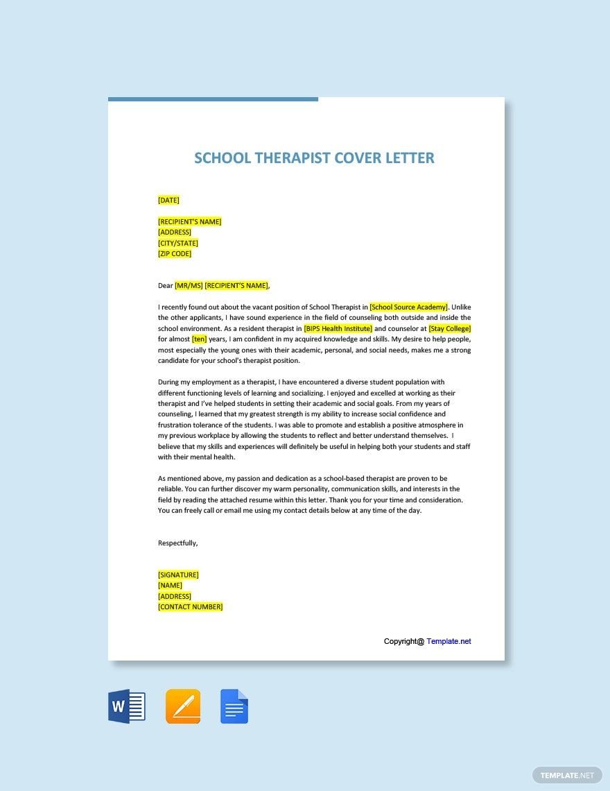 School Therapist Cover Letter