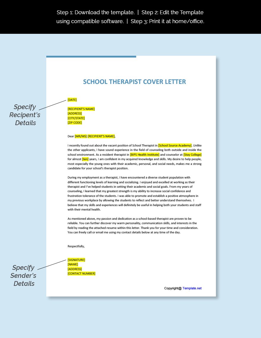 School Therapist Cover Letter Template