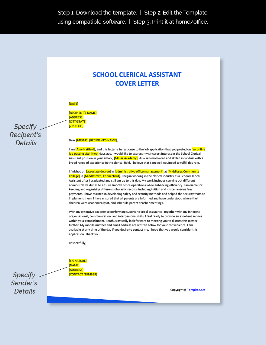 School Clerical Assistant Cover Letter
