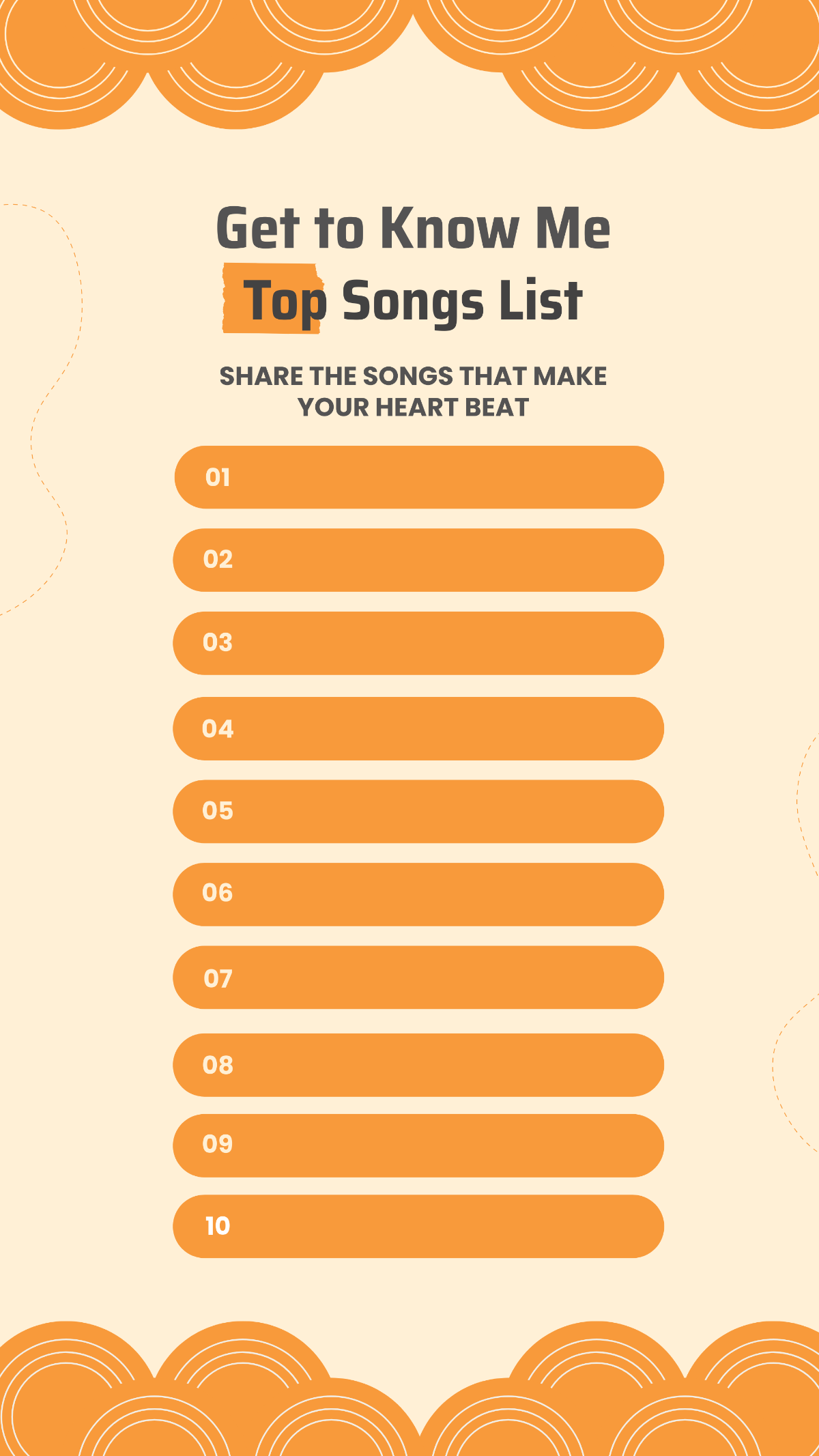 Top Songs Get to Know Me List Instagram Quiz
