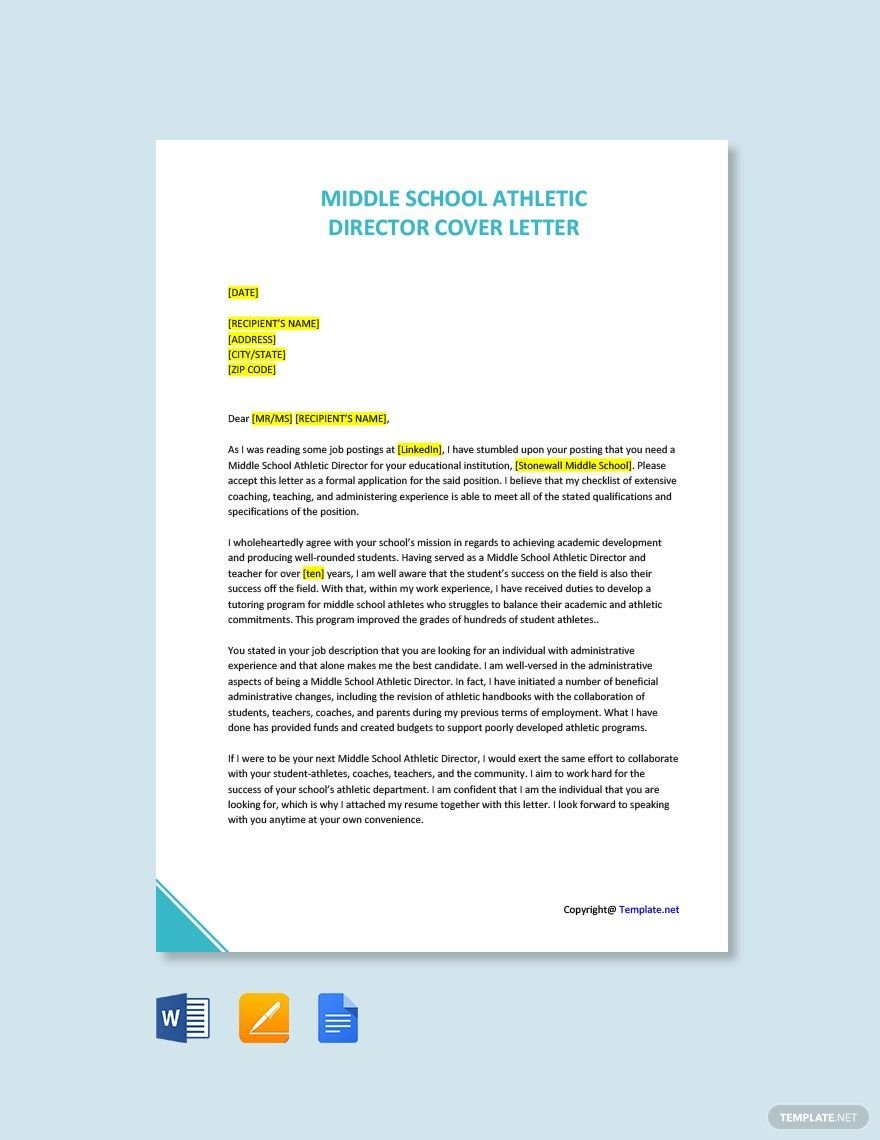 Middle School Athletic Director Cover Letter