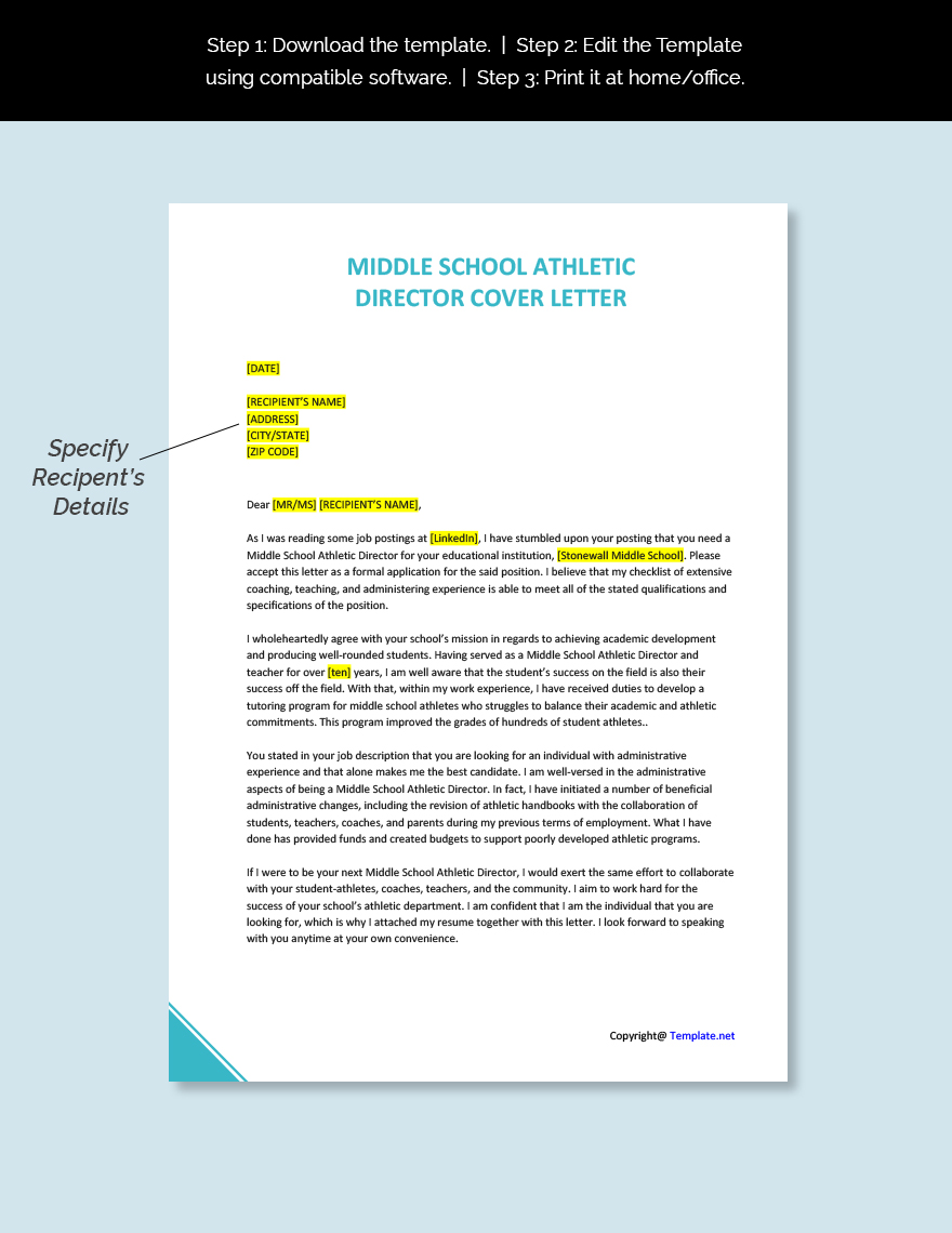 Middle School Athletic Director Cover Letter