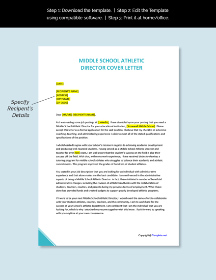 Middle School Athletic Director Cover Letter Template