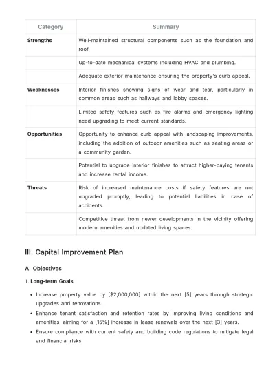 Free Real Estate Capital Improvement Planning Template to Edit Online