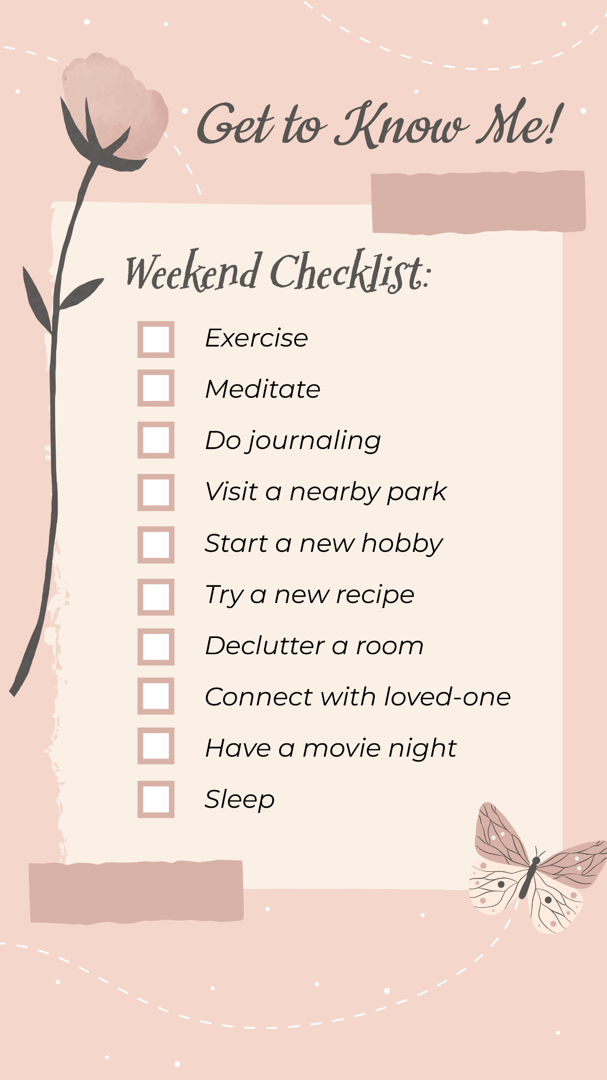 Free Get to Know Me Weekend Checklist Instagram Story Template