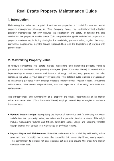 Free Real Estate Property Maintenance Guide Template to Edit Online