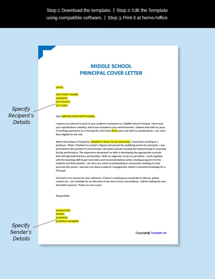 cover letter examples middle school