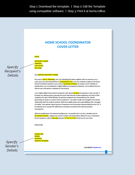 Free Home School Coordinator Cover Letter Template - Google Docs, Word ...