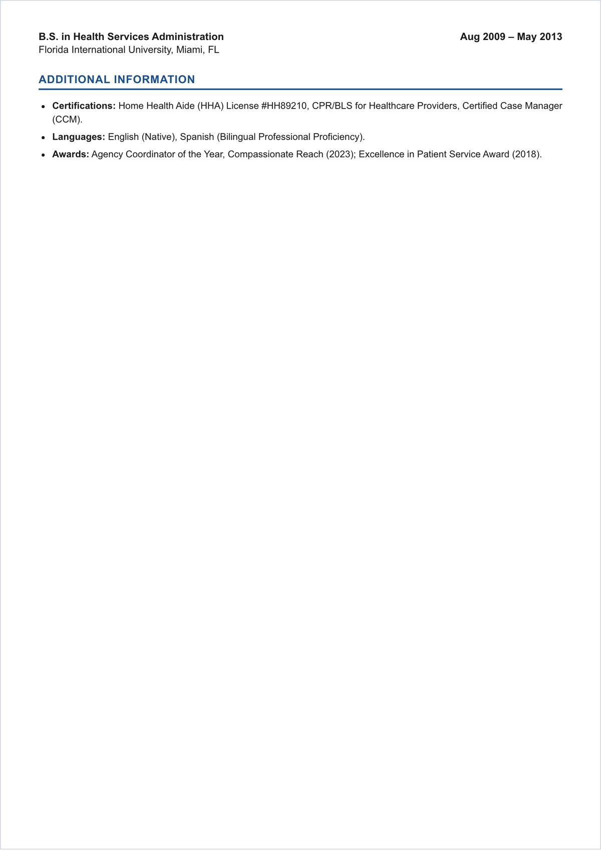 Free Home Care Coordinator ATS Resume Template, AI Resume Builder