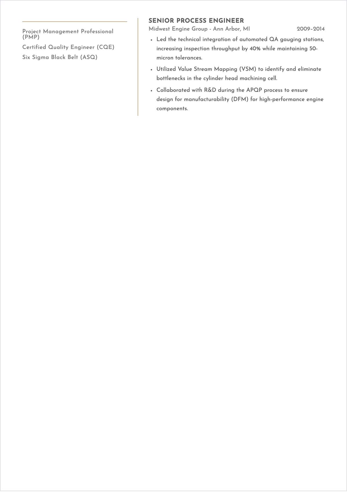 Free Manufacturing Engineering Manager ATS Resume Template