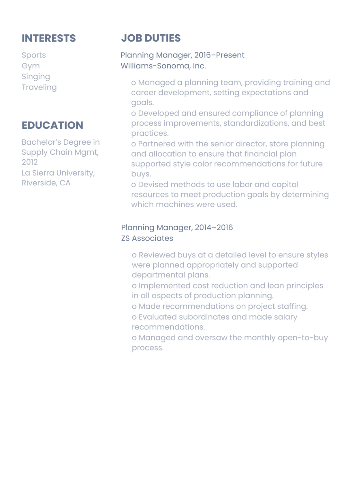 Free Planning Manager Resume Template to Edit Online