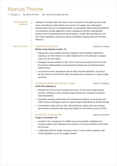 Free Food Buyer ATS Resume Template, AI Resume Builder