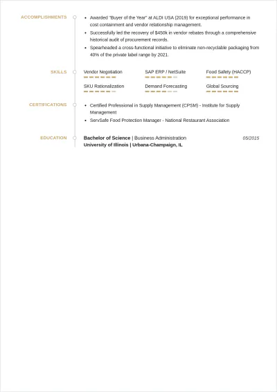 Free Food Buyer ATS Resume Template, AI Resume Builder