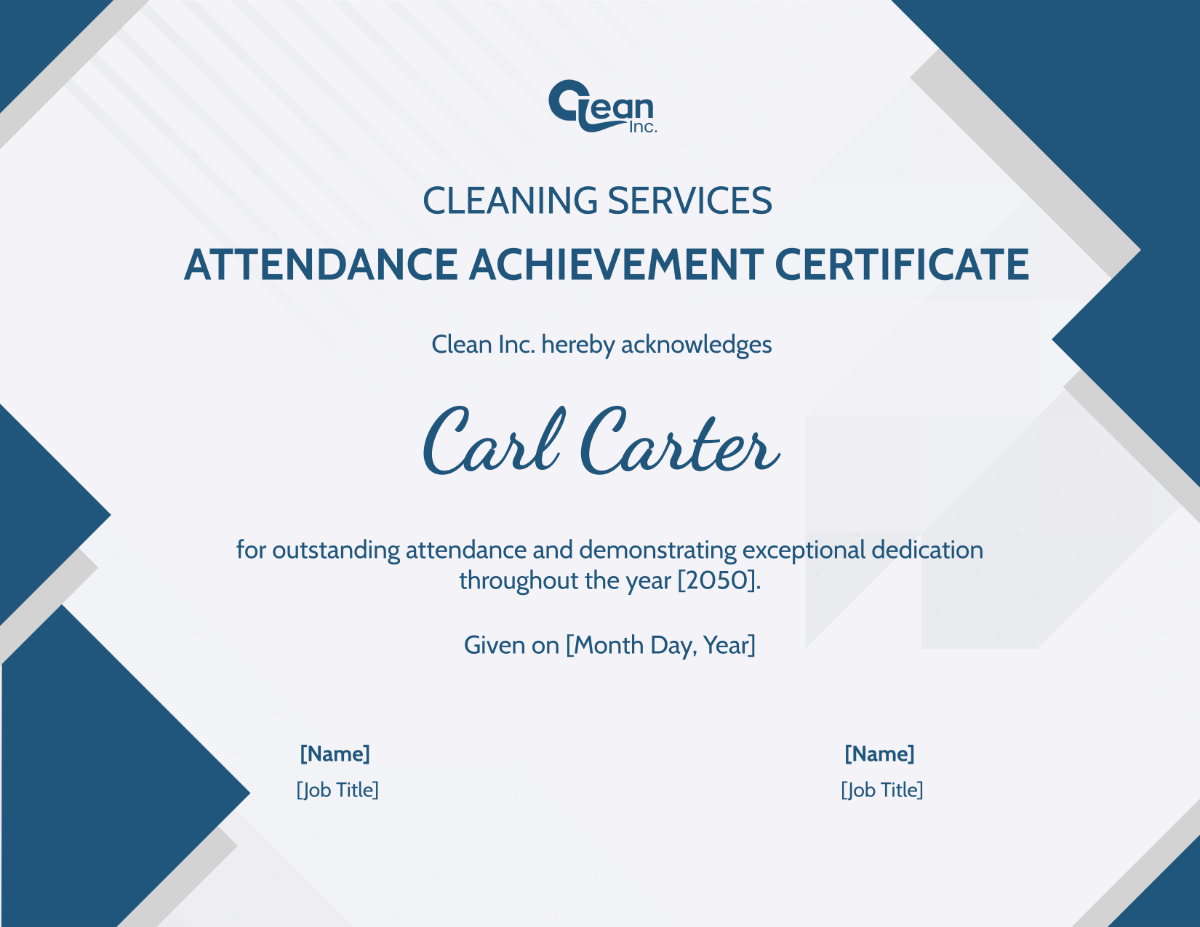 Cleaning Services Attendance Achievement Certificate