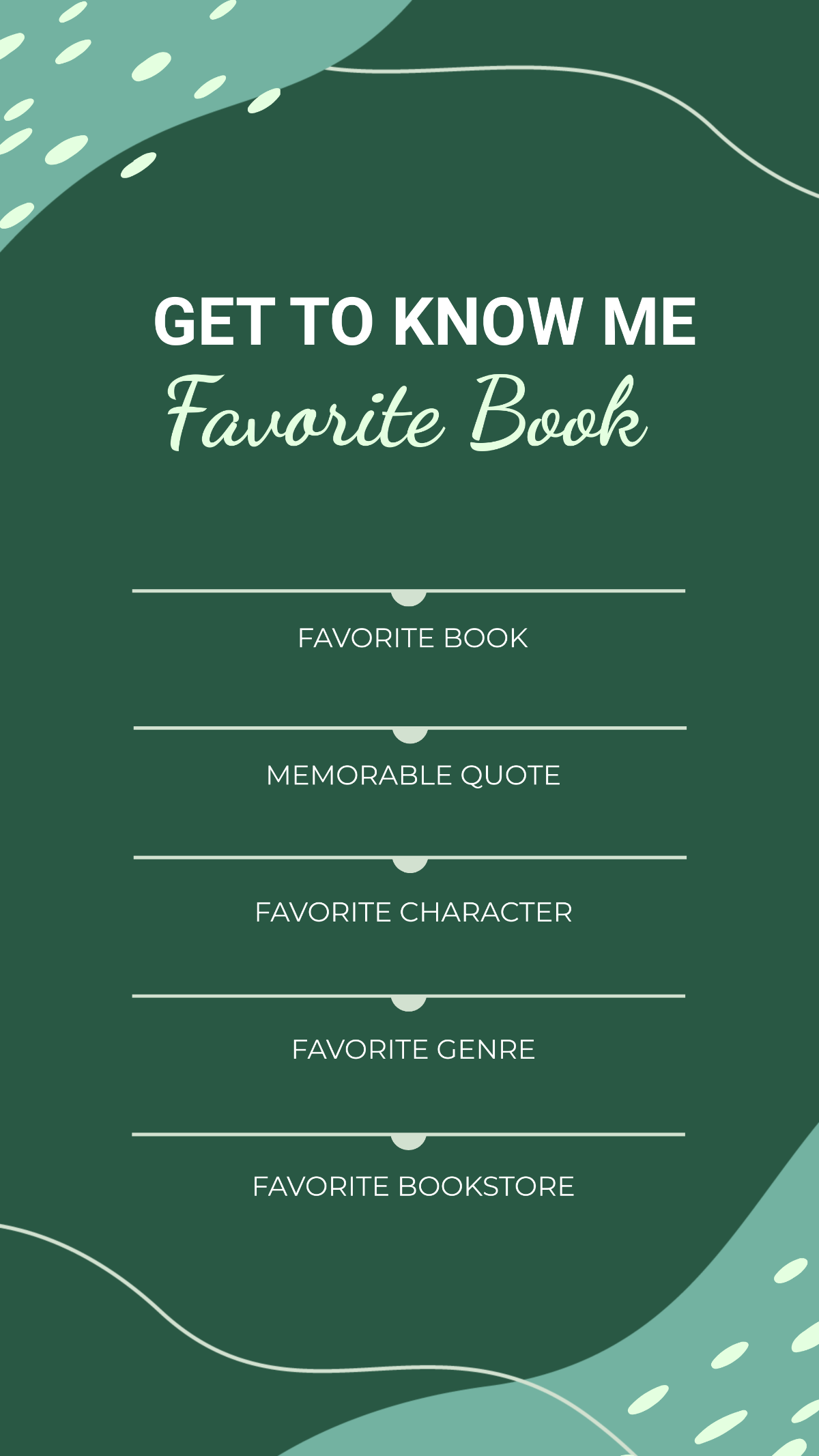 Free Get to Know Me Favorite Book Instagram Story Template