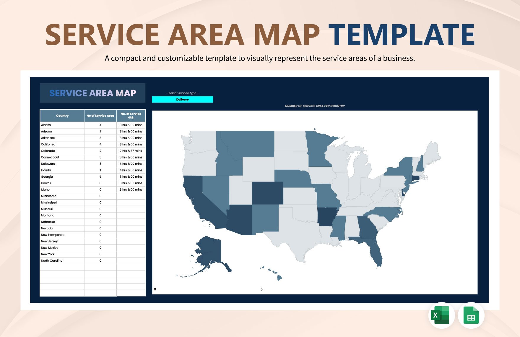 Service Area Map Template in Excel, Google Sheets
