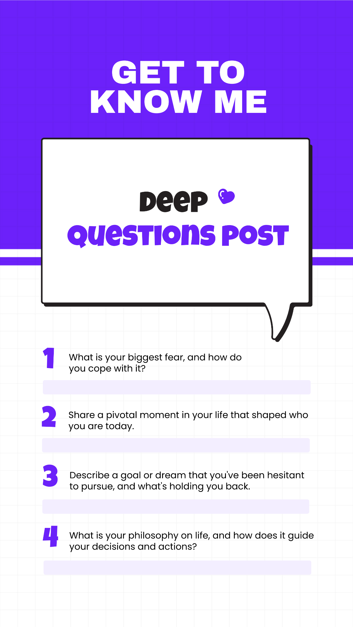 Free Get to Know Me Deep Questions Post Template