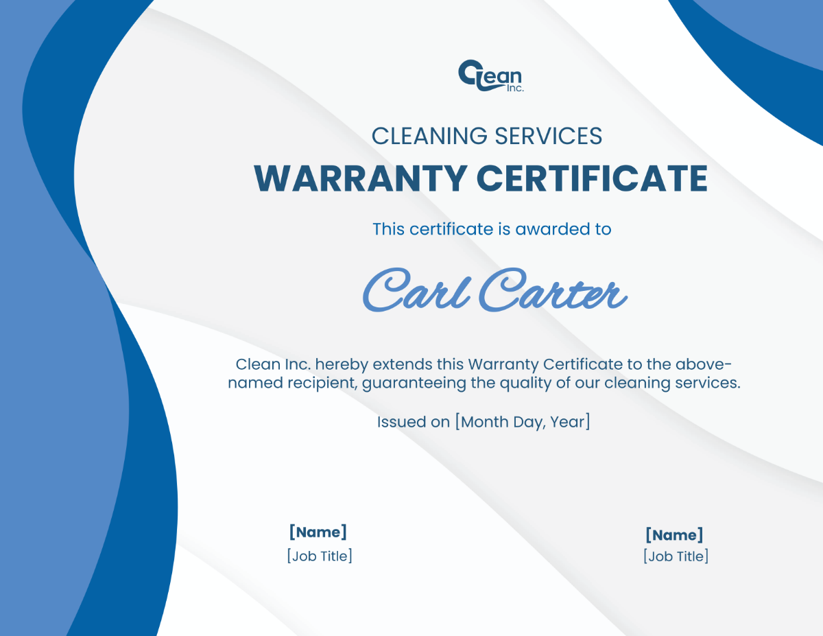Cleaning Services Warranty Certificate Template