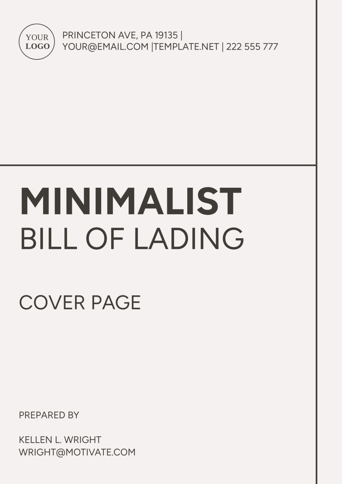 Minimalist Bill of Lading Cover Page