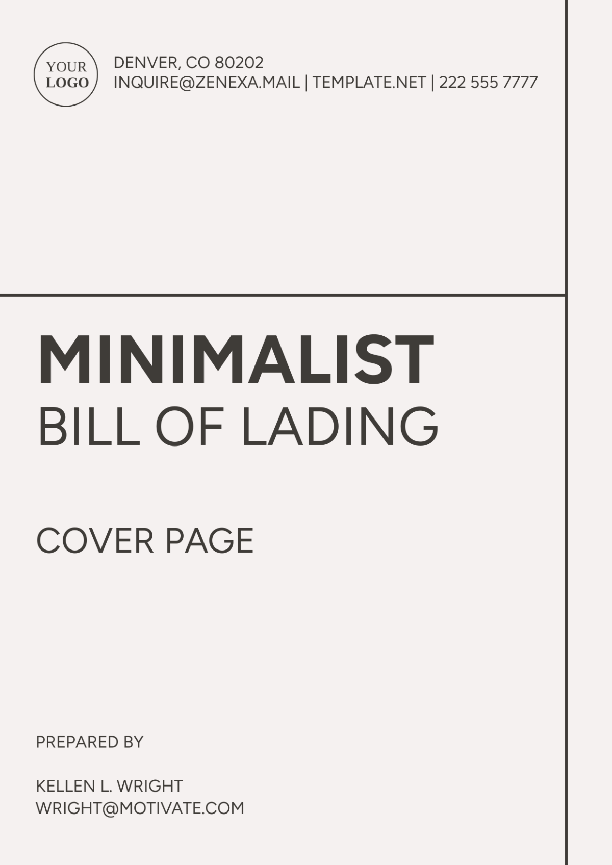 Minimalist Bill of Lading Cover Page Template - Edit Online & Download