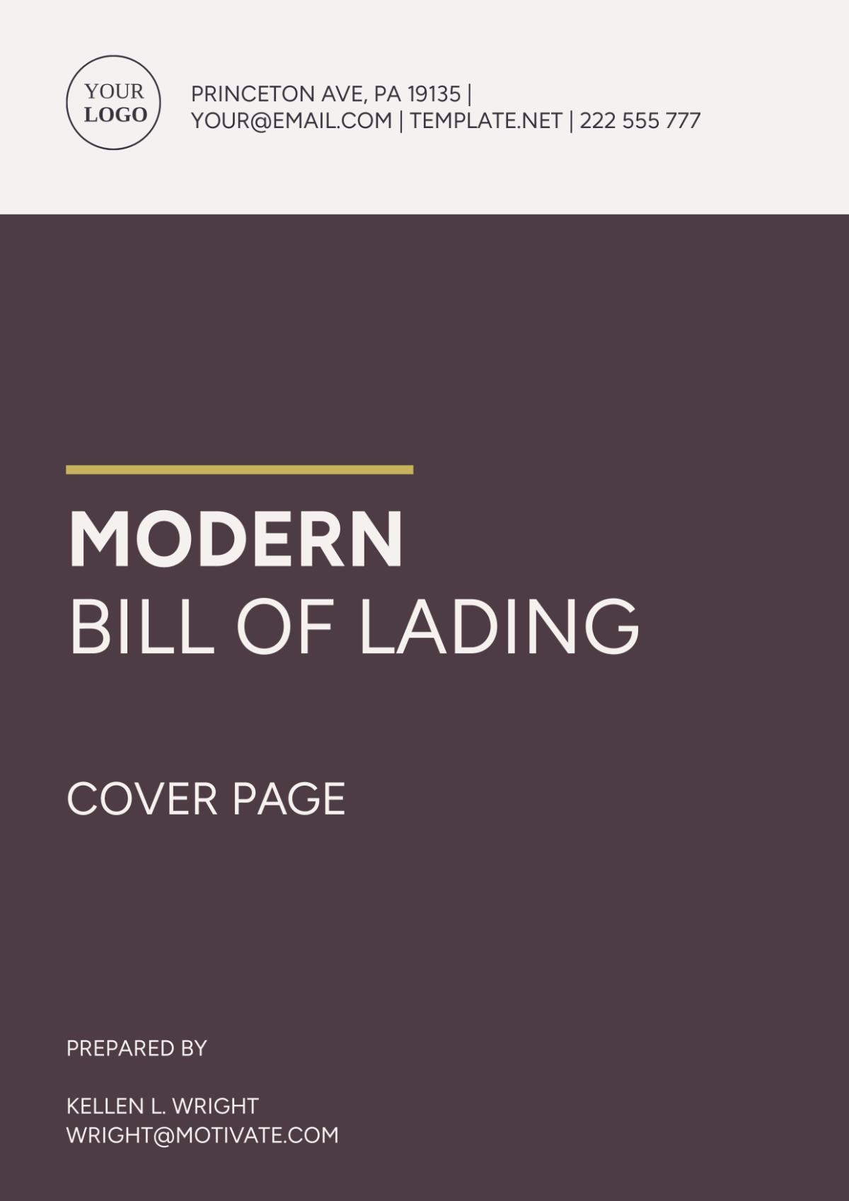 Modern Bill of Lading Cover Page Template