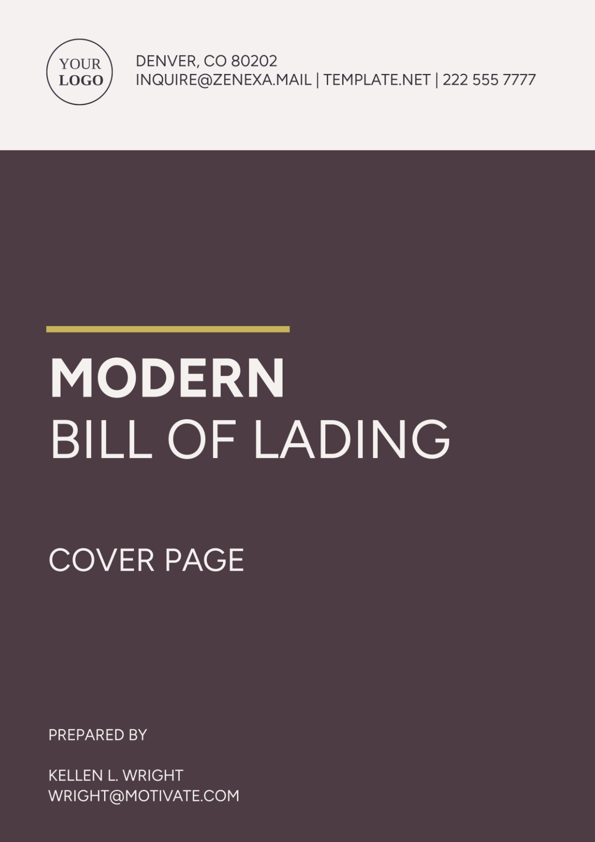 Modern Bill of Lading Cover Page Template - Edit Online & Download