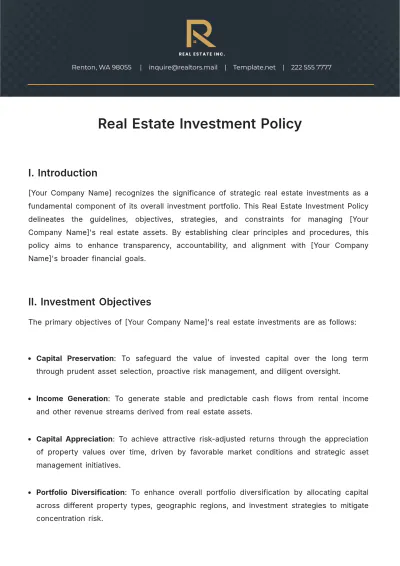Free Real Estate Investment Policy Template to Edit Online
