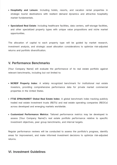 Free Real Estate Investment Policy Template to Edit Online