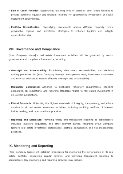 Free Real Estate Investment Policy Template to Edit Online