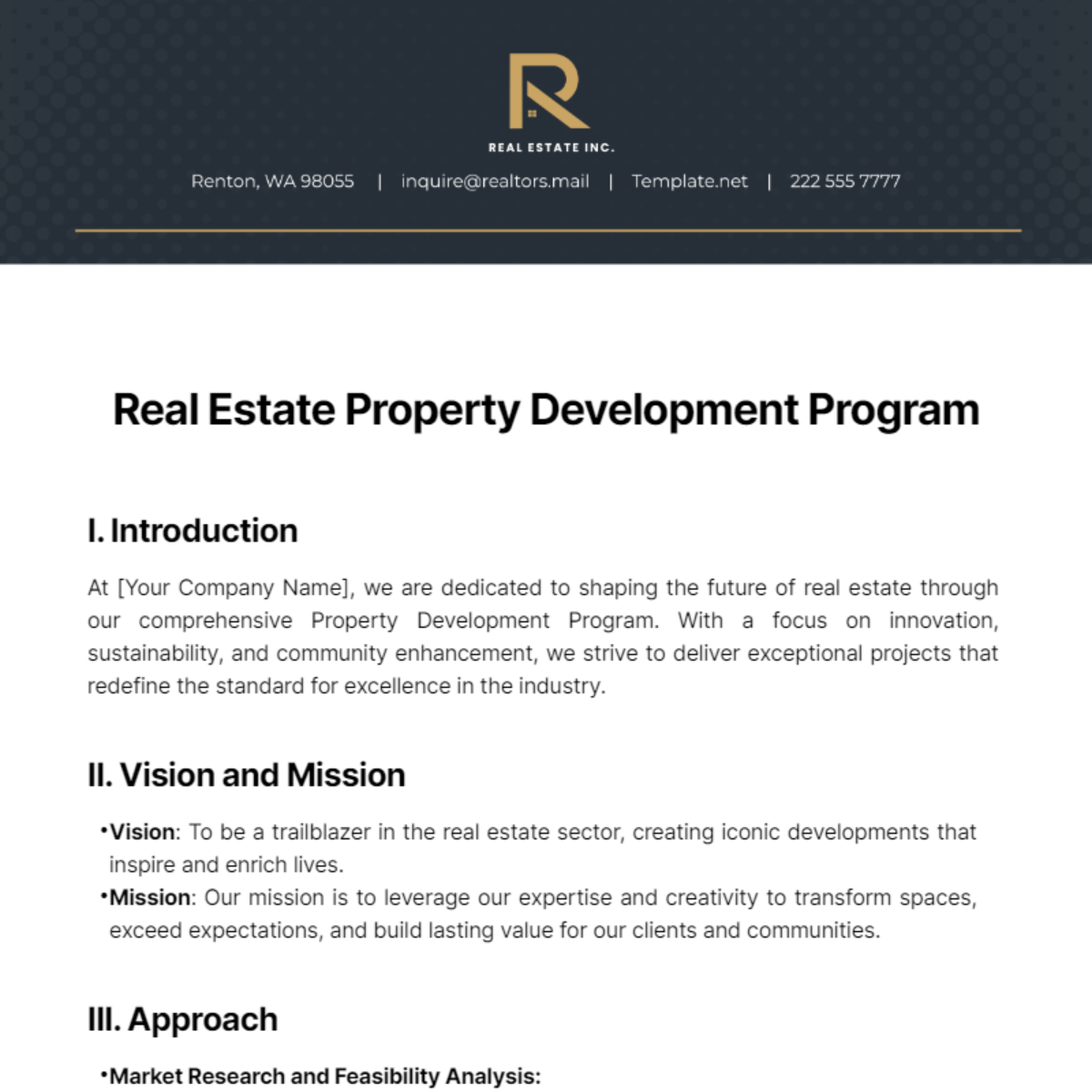 Real Estate Property Development Program Template