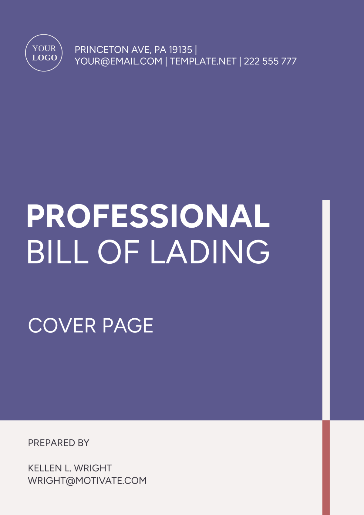 Professional Bill of Lading Cover Page Template